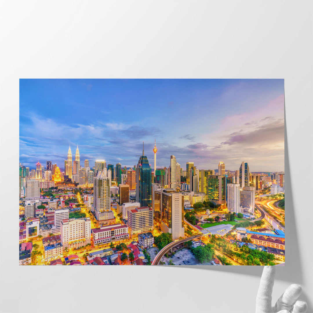 Downtown Kuala Lumpur at Twilight Malaysia - Canvas Print Wall Art