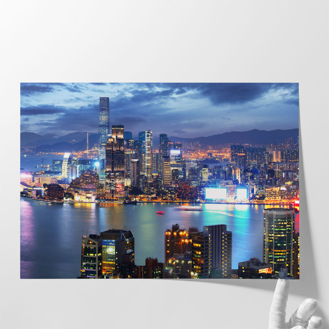 Hong Kong Skyline at Night From Braemar Hill Peak - Canvas Print Wall Art