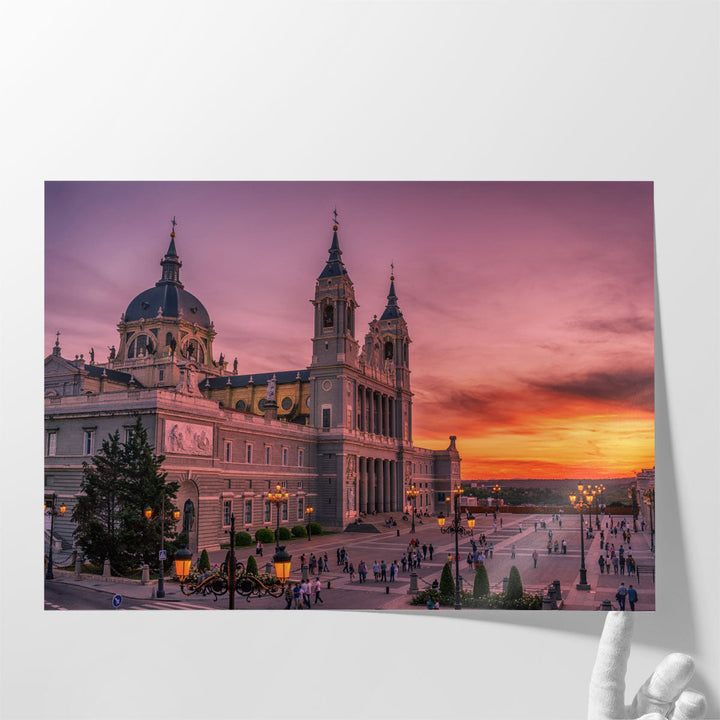 Madrid, Spain the Cathedral of Saint Mary, The Royal of La Almudena at Sunset - Canvas Print Wall Art