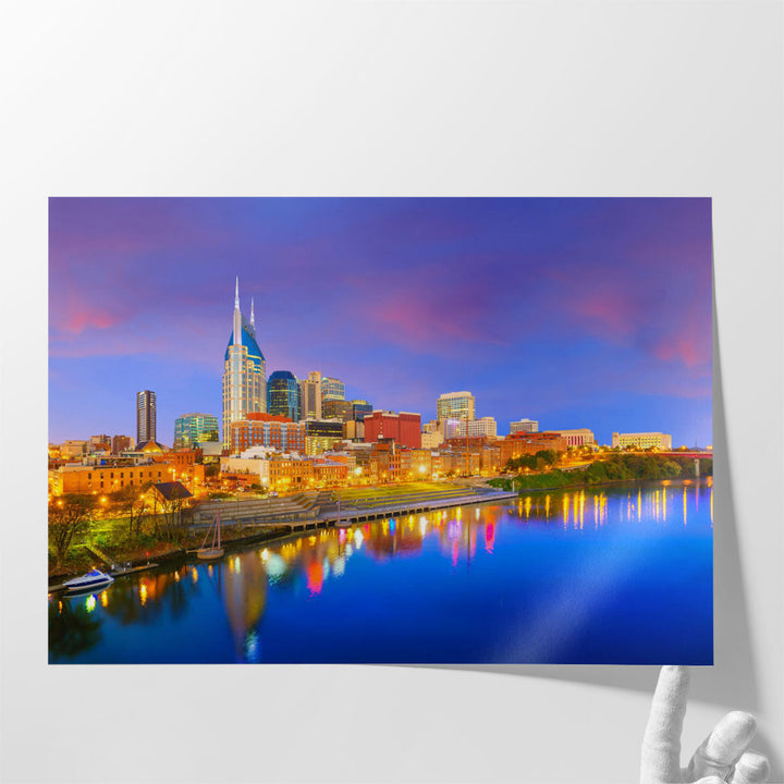 Nashville, Tennessee Downtown Skyline with Cumberland River in USA - Canvas Print Wall Art