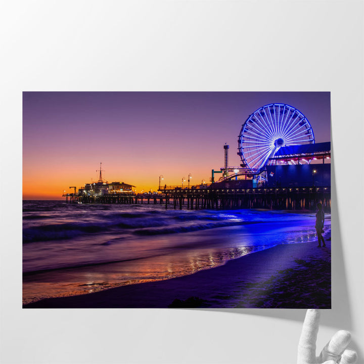 Santa Monica Pier at Colorful Sunset - Canvas Print Wall Art