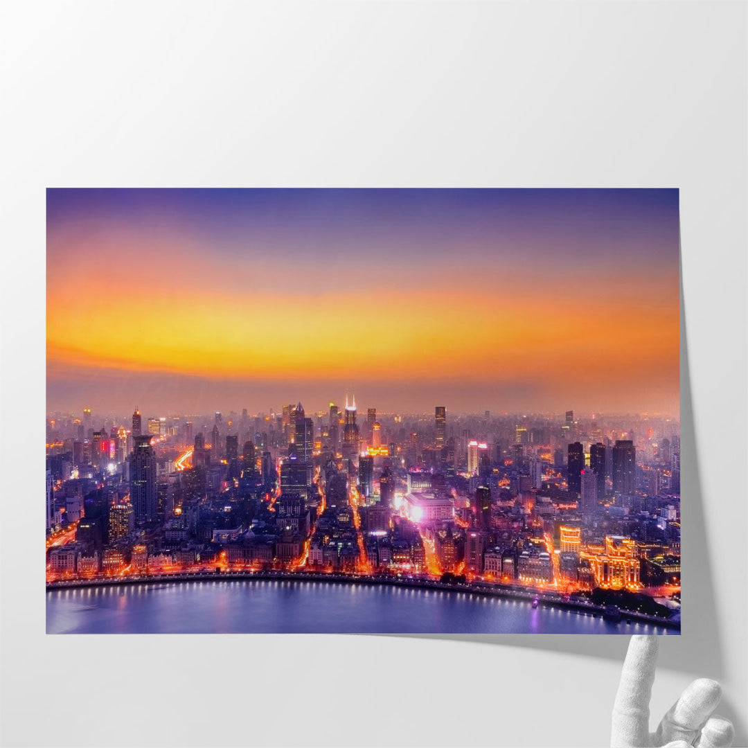 Shanghai, China Cityscape During Sunset - Canvas Print Wall Art