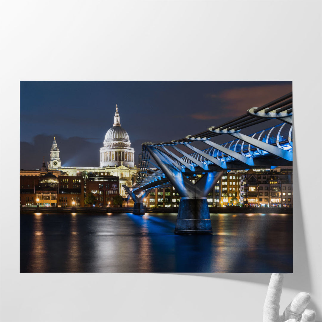 St Paul's Cathedral and Millennium Footbridge Over the Thames London Skyline - Canvas Print Wall Art