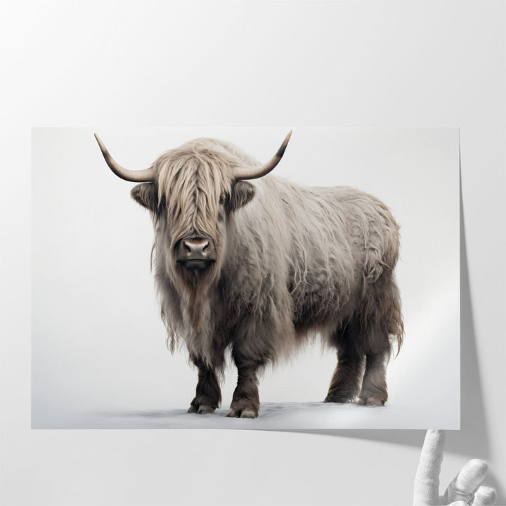 Highland Cow on a White Background - Canvas Print Wall Art