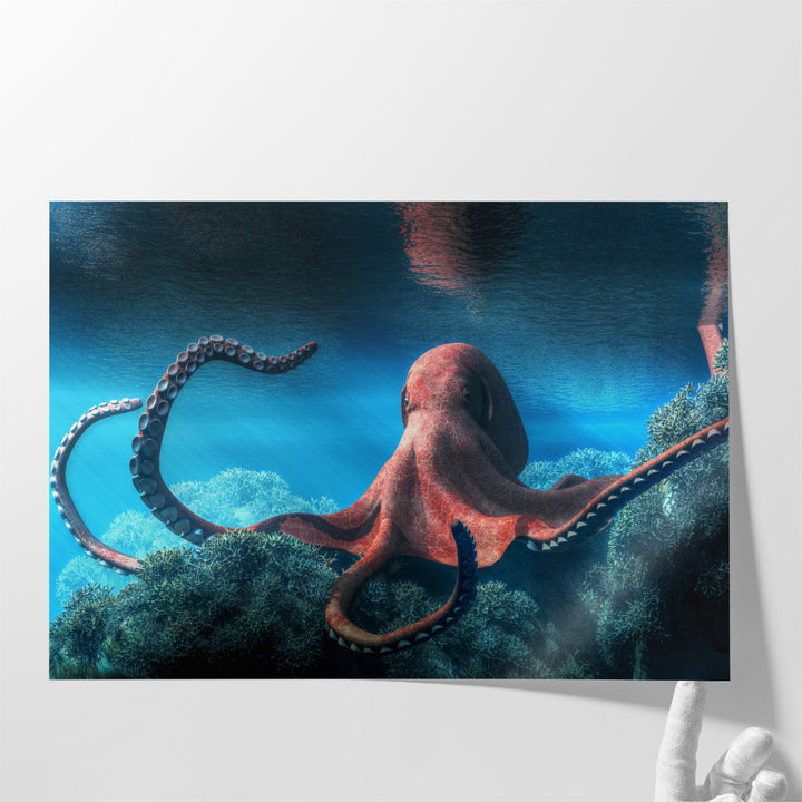 An Octopus Sitting on Coral - Canvas Print Wall Art