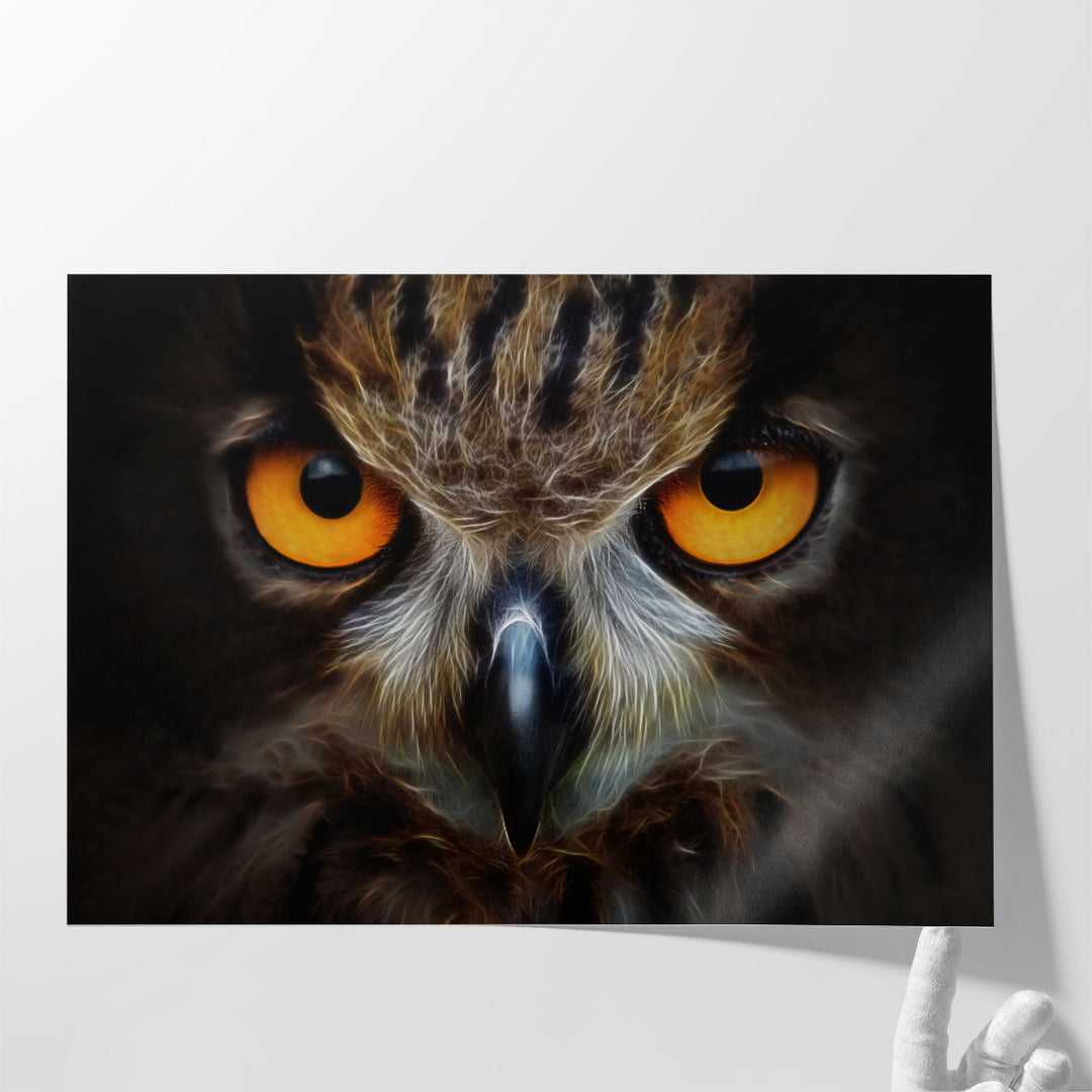 Owl Portrait with Fractal Background - Canvas Print Wall Art