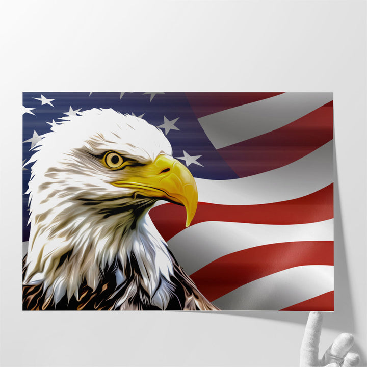 American Eagle and The USA Flag - Canvas Print Wall Art