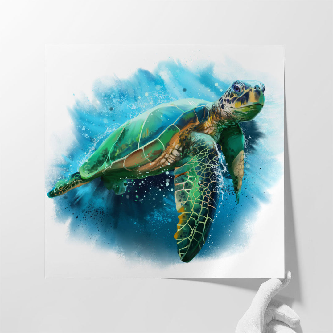 Big Sea Turtle Watercolor Painting Print - Canvas Print Wall Art