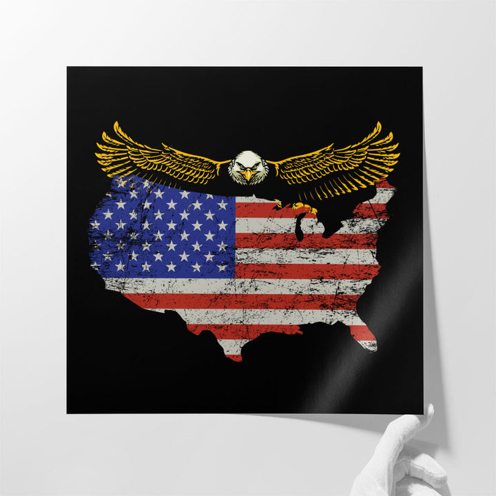 USA Map Shape Flag With An Eagle - Canvas Print Wall Art