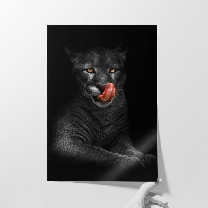 Black Panther With Bright Yellow Eyes in the Dark Background - Canvas Print Wall Art