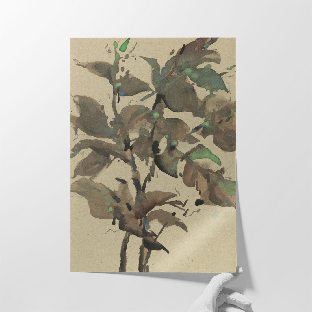 Leaves on Taupe I - Canvas Print Wall Art