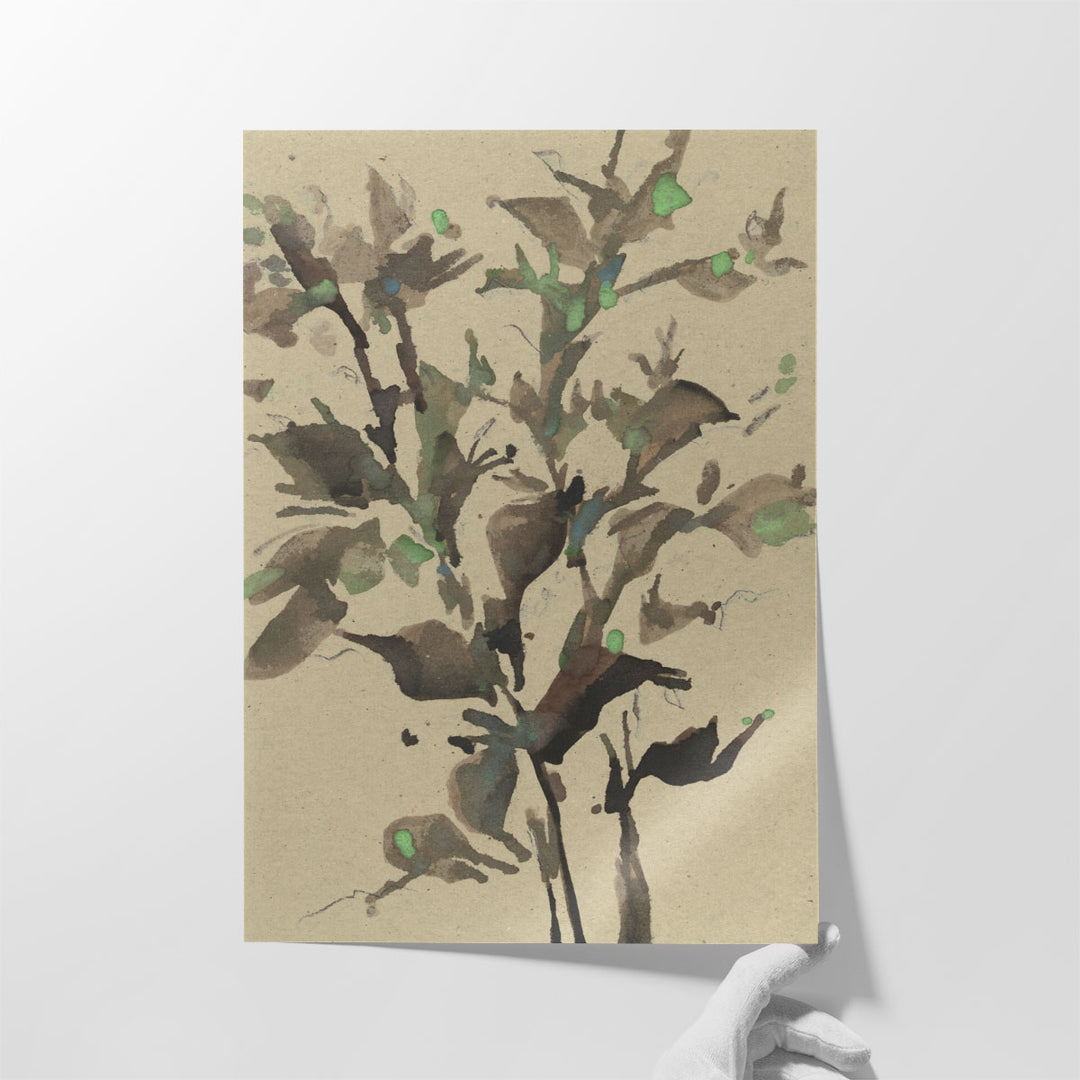 Leaves on Taupe II - Canvas Print Wall Art