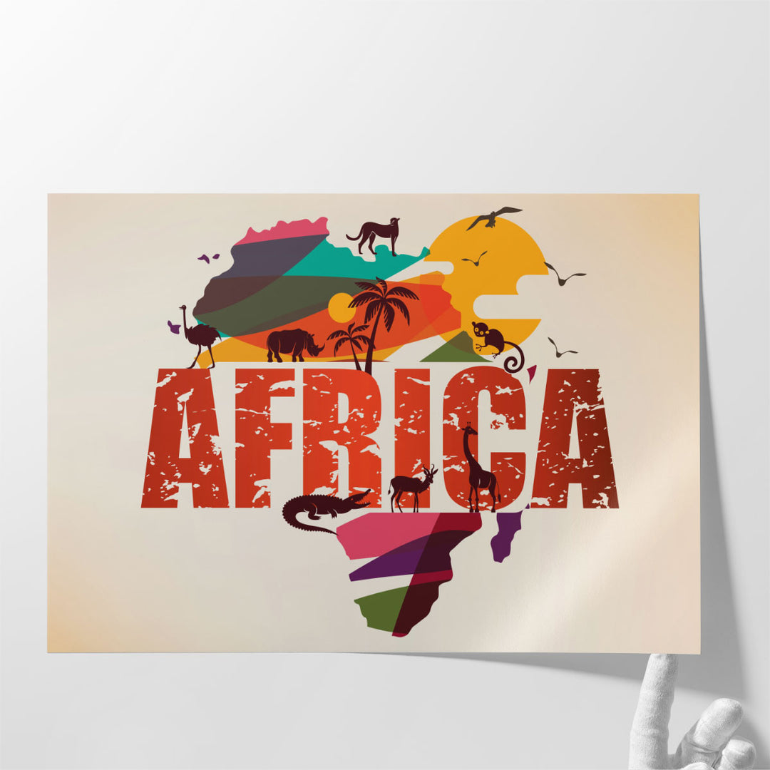 Africa Map With Wild Animals Silhouettes - Canvas Print Wall Art