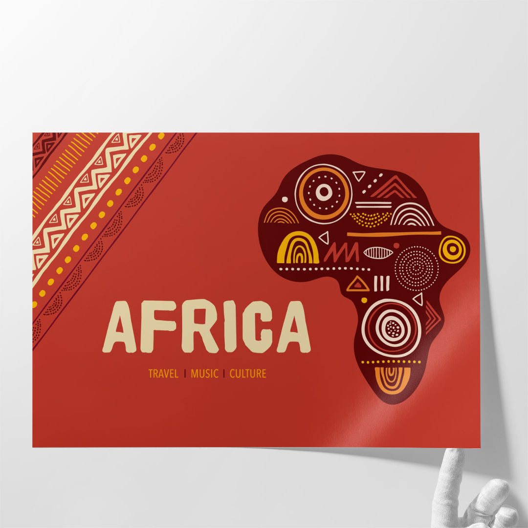 Africa Patterned Map With Tribal Traditional Grunge Pattern - Canvas Print Wall Art