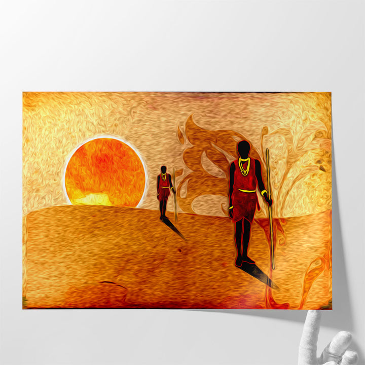 An African Ethnic Art, Two Men Walking in a Dessert - Canvas Print Wall Art