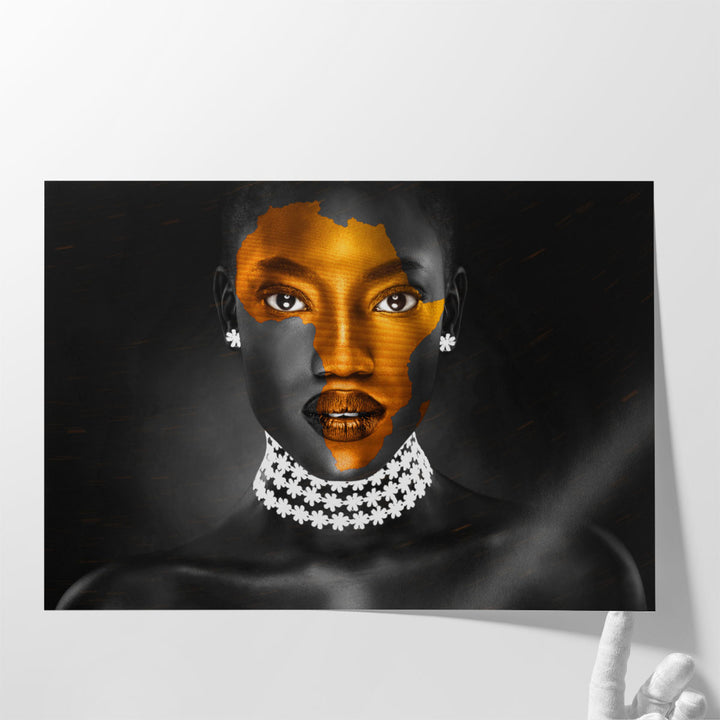 Africa Map Symbol On Black Women Face - Canvas Print Wall Art