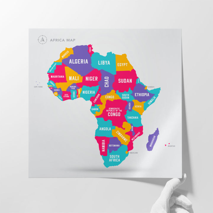 Africa Map With Its Countries - Canvas Print Wall Art