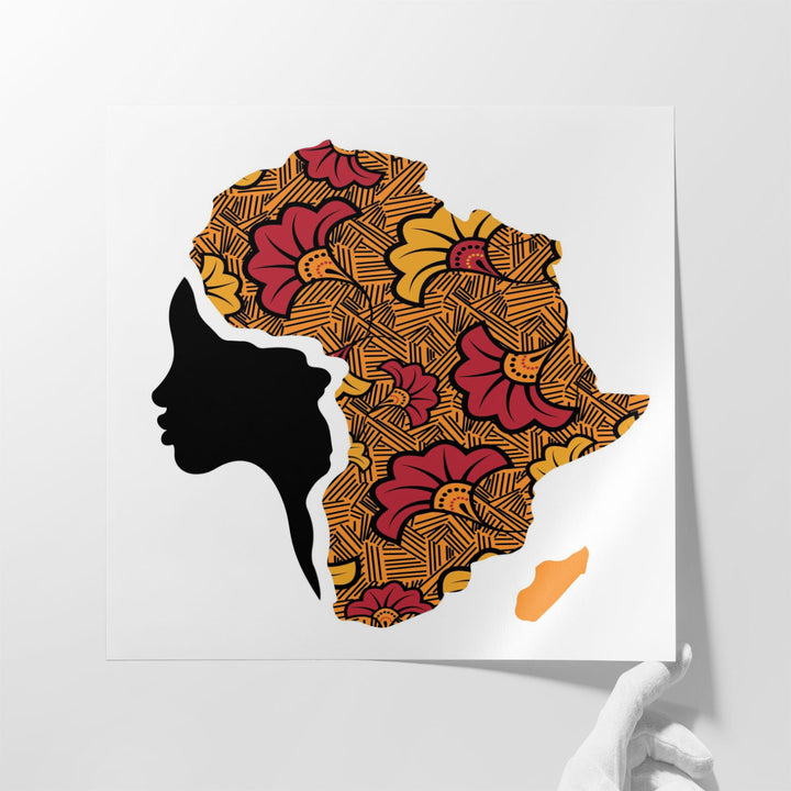 An African Woman With Turban in The Shape Of A Map Of Africa - Canvas Print Wall Art