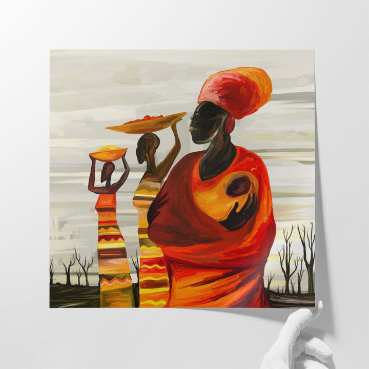 An African Women With A Baby, Digital Artwork - Canvas Print Wall Art