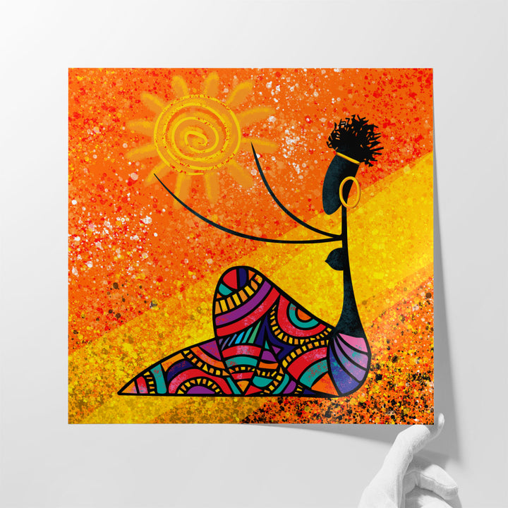 African Girl Holds the Sun - Canvas Print Wall Art