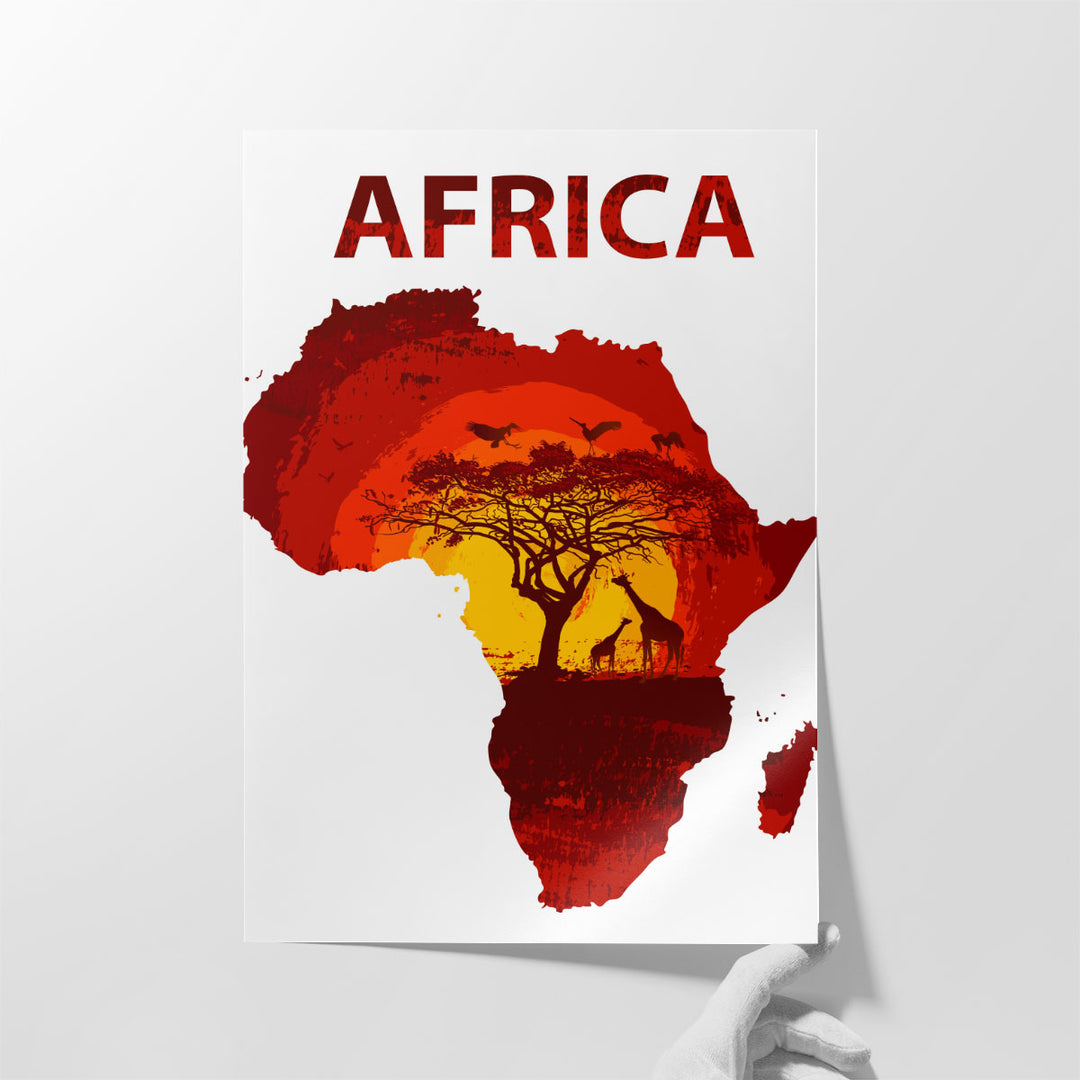 Africa Map and Sunset - Canvas Print Wall Art