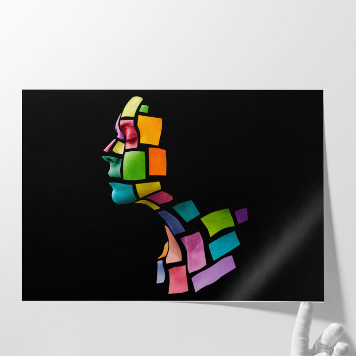 Portrait of a Young Woman in the Shape of Colored Squares - Canvas Print Wall Art