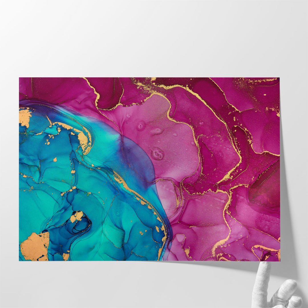 Light Blue, Pink and Gold Alcohol Ink Abstract Art - Canvas Print Wall Art