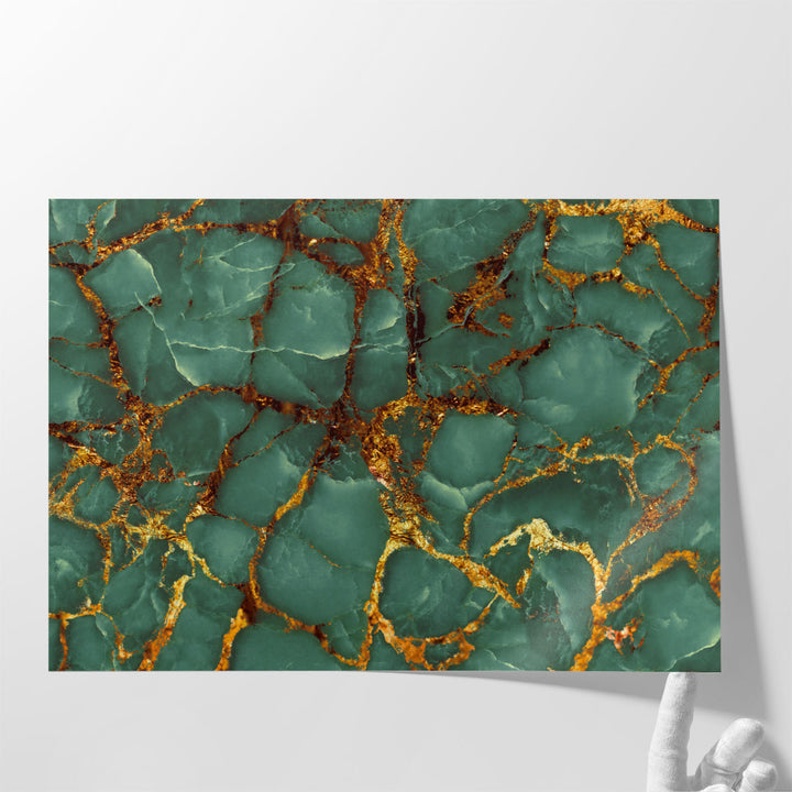 Luxurious Abstract Art - Dark Green Marble Texture with Golden Veins - Canvas Print Wall Art