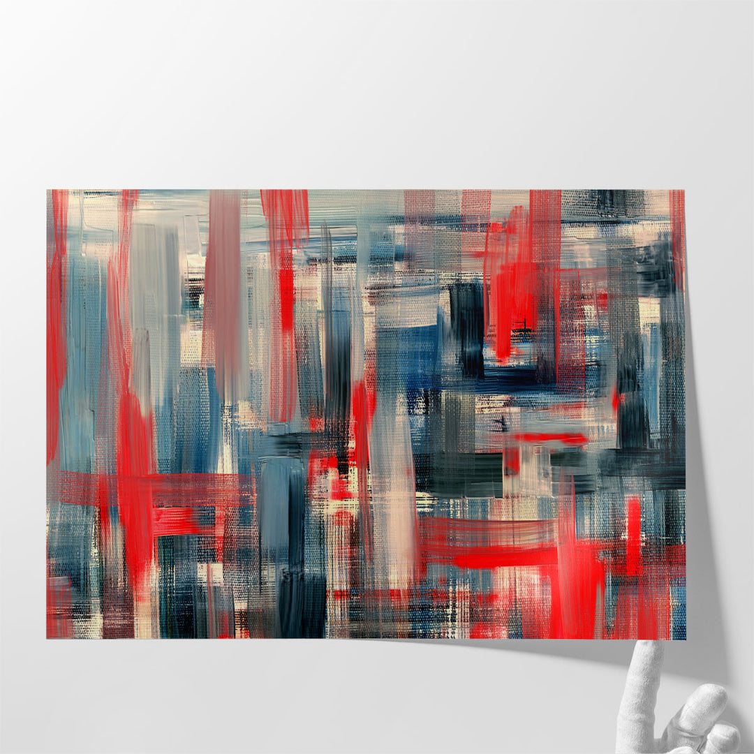 Textured Red and Dark Blue Paint Strokes Abstract Art - Canvas Print Wall Art