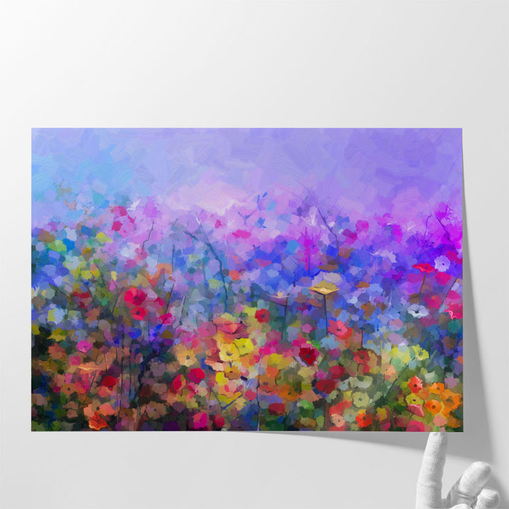 Abstract Colorful Oil Painting of Daisy and Wildflowers - Canvas Print Wall Art