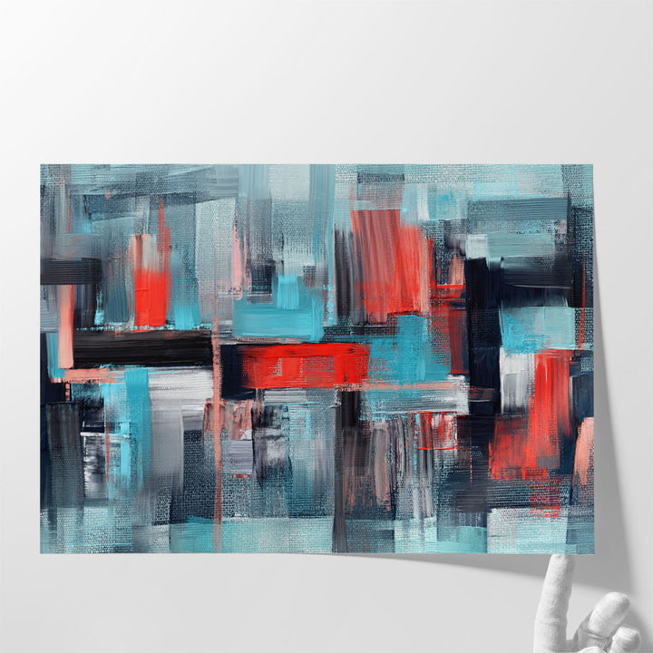 Blue and Red Paint Strokes  Modern Abstract Art - Canvas Print Wall Art