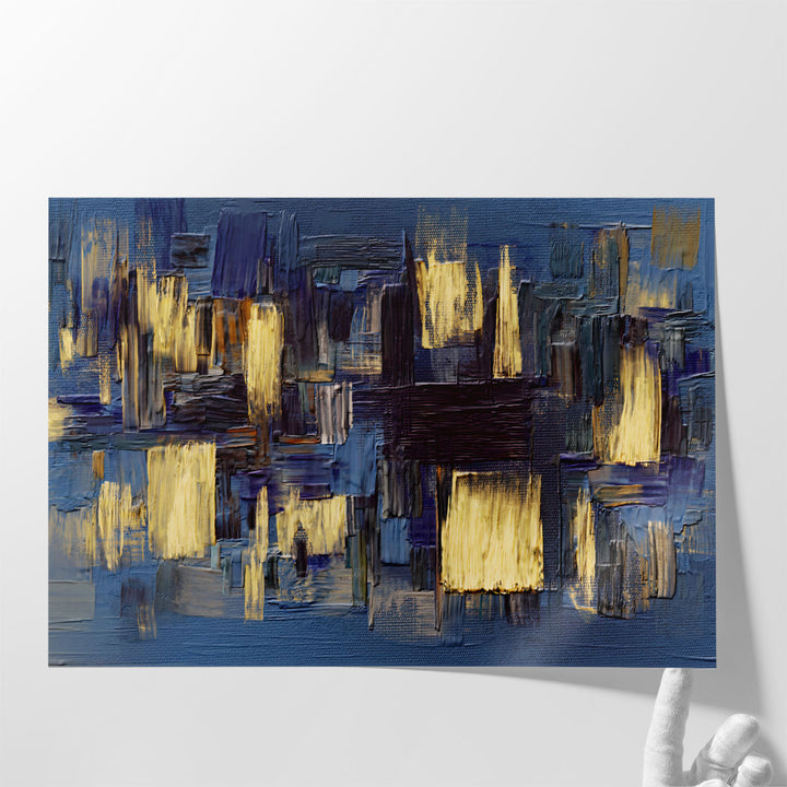 Textured Gold and Dark Blue Paint Strokes - Canvas Print Wall Art