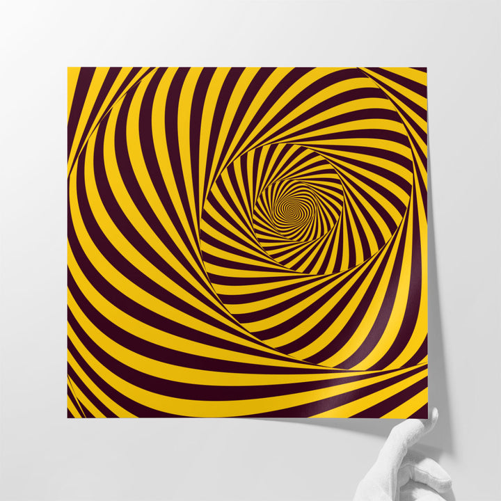 Black and Yellow Tunnel Opt  Abstract Art - Canvas Print Wall Art