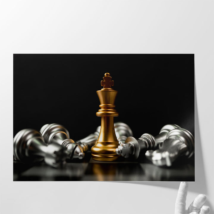 Golden King and Fallen Silver Chess Pieces - Canvas Print Wall Art