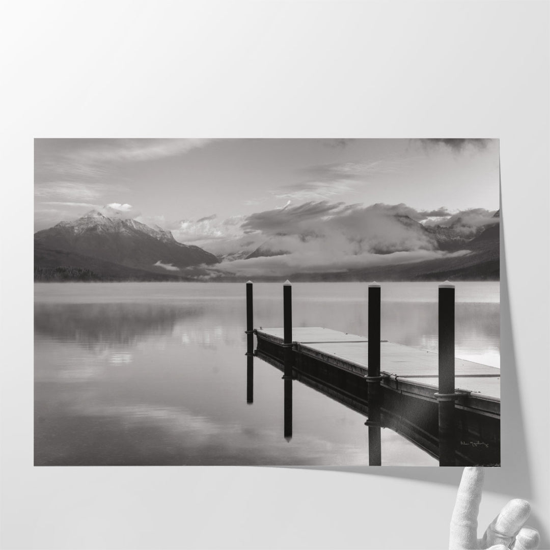 Lake McDonald Dock Black and White - Canvas Print Wall Art