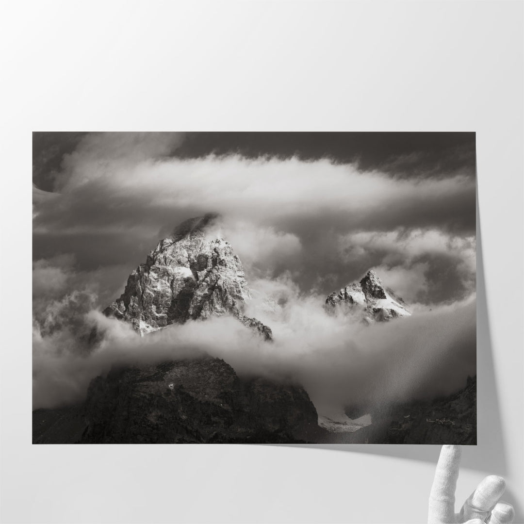 Grand Teton Clouds Black and White - Canvas Print Wall Art