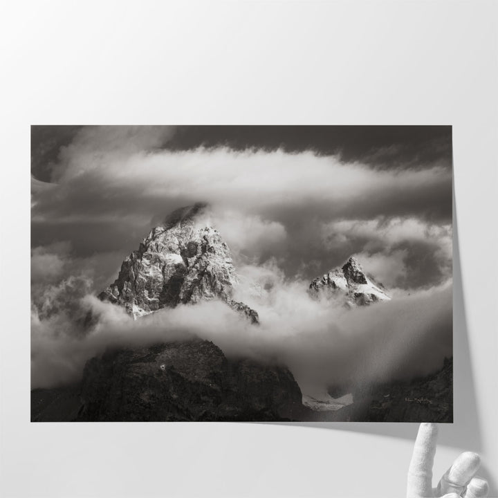 Grand Teton Clouds Black and White - Canvas Print Wall Art