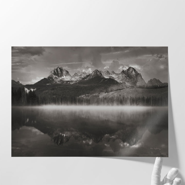 Little Redfish Lake Mist II Black and White - Canvas Print Wall Art