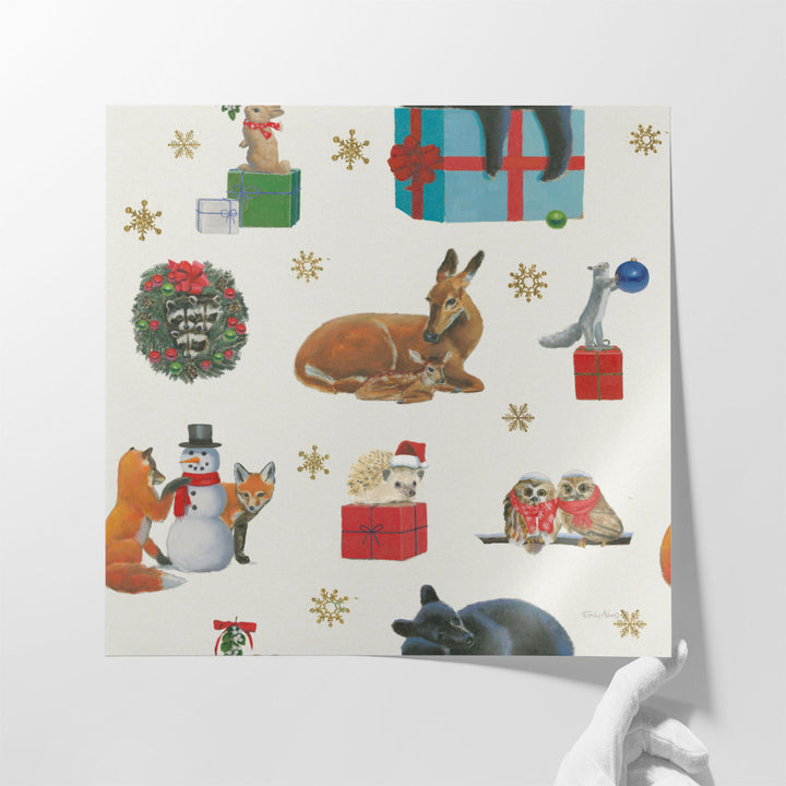 Christmas Critters Bright Pattern IIIB - Canvas Print Wall Art