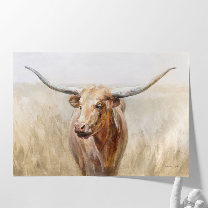 Big Sky Longhorn Neutral - Canvas Print Wall Art