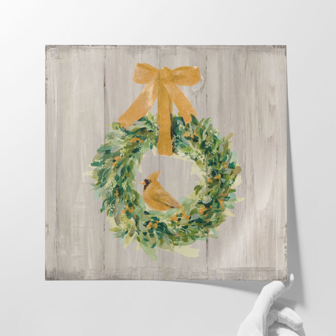 Woodland Holidays Wreath Gold - Canvas Print Wall Art