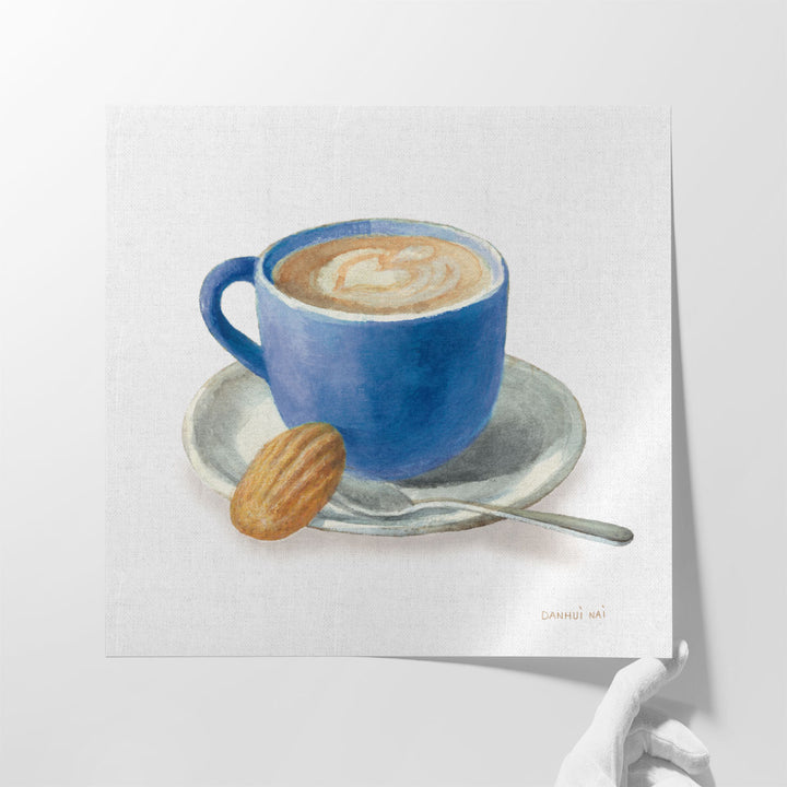 Wake Up Coffee I Linen Classic Blue - Canvas Print Wall Art