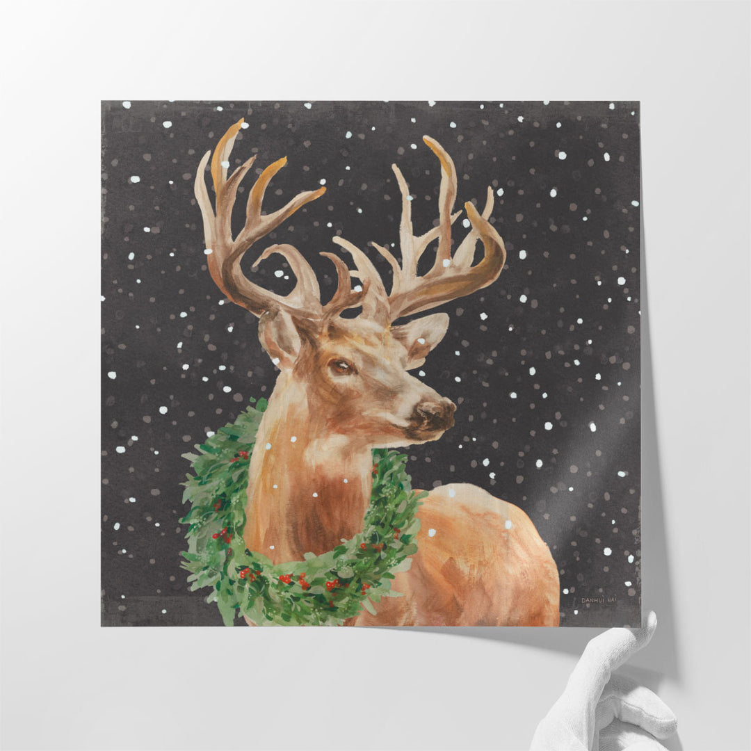 Woodland Holidays Stag Black - Canvas Print Wall Art