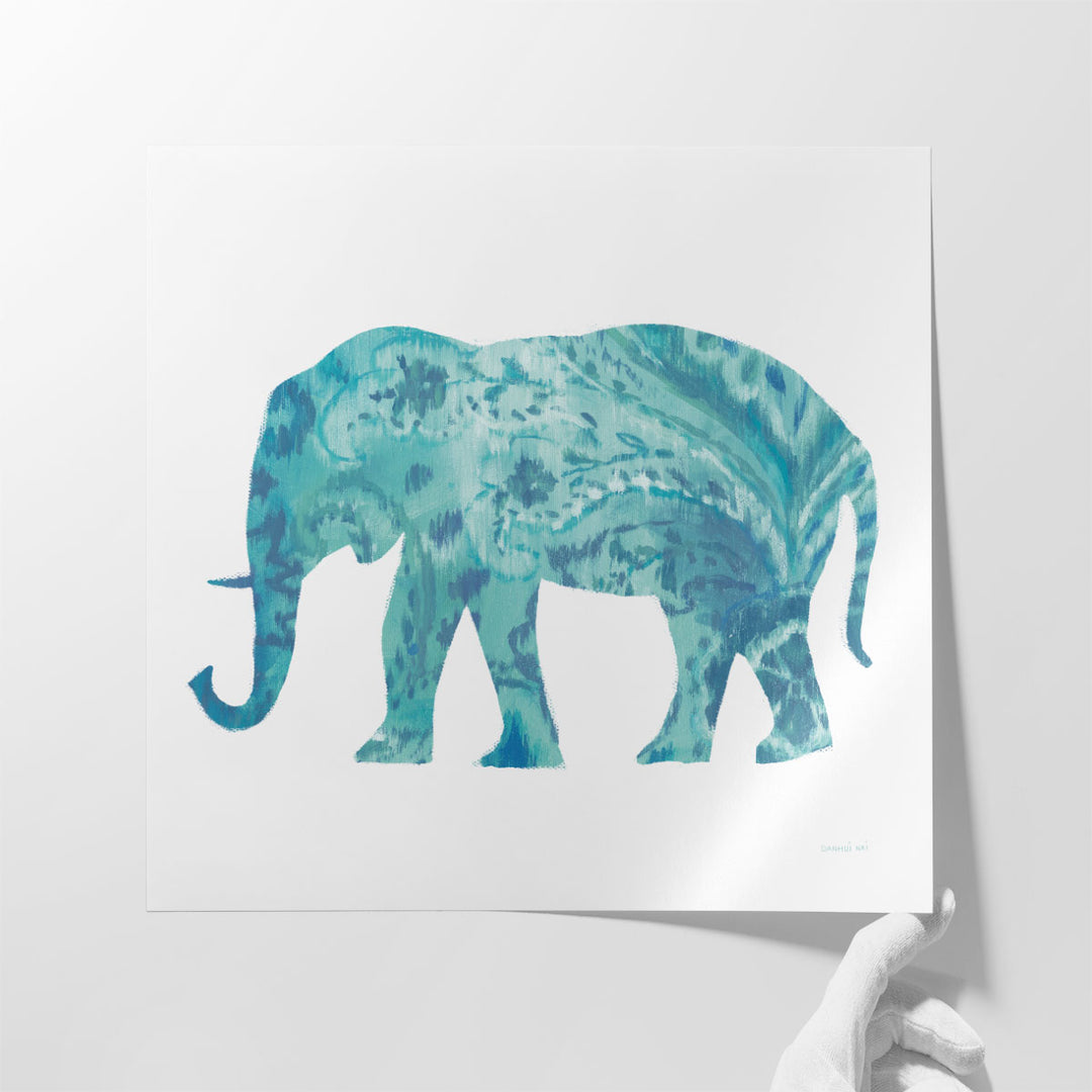 Boho Teal Elephant II - Canvas Print Wall Art