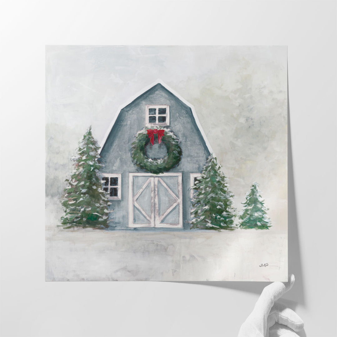 December Blue Barn - Canvas Print Wall Art