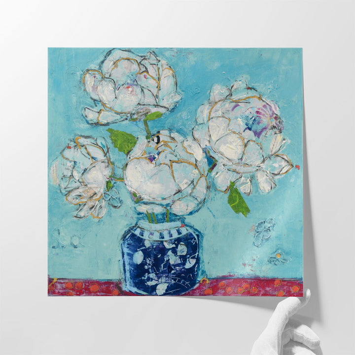 Vase of Peonies Aqua - Canvas Print Wall Art