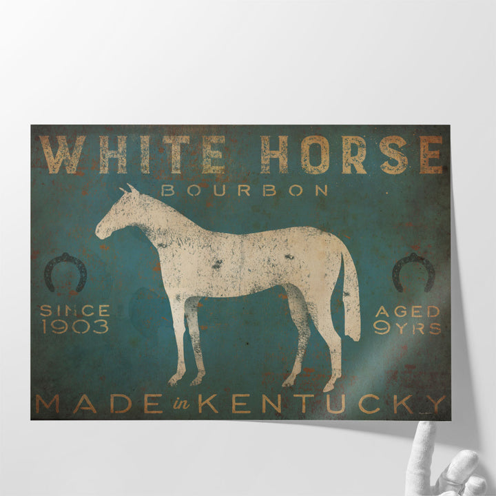 White Horse with Words Blue - Canvas Print Wall Art