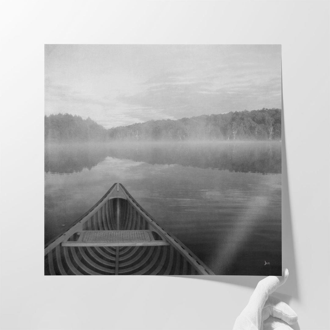 Calm Waters Canoe I Black and White - Canvas Print Wall Art