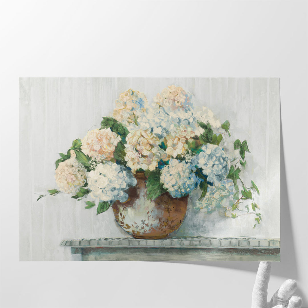 White Hydrangea Cottage - Canvas Print Wall Art