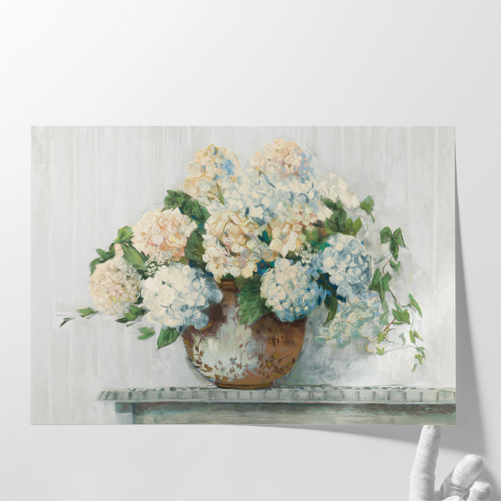 White Hydrangea Cottage - Canvas Print Wall Art